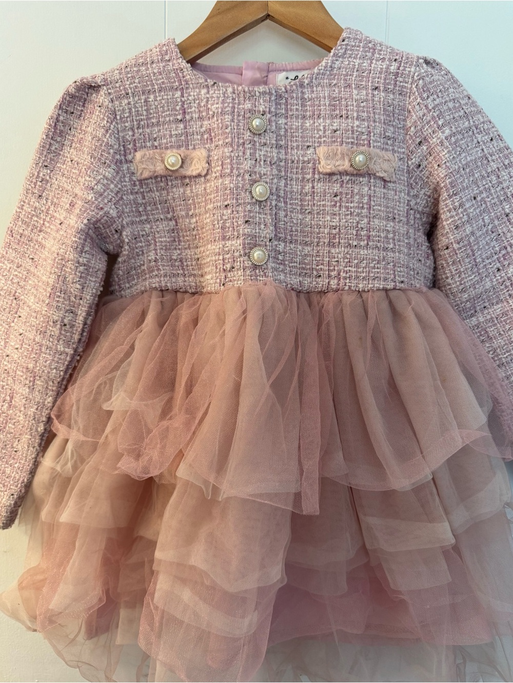 Lola + The Boys Pink Tweed Top with Blush Tulle Skirt Girls Dress Size 4/5